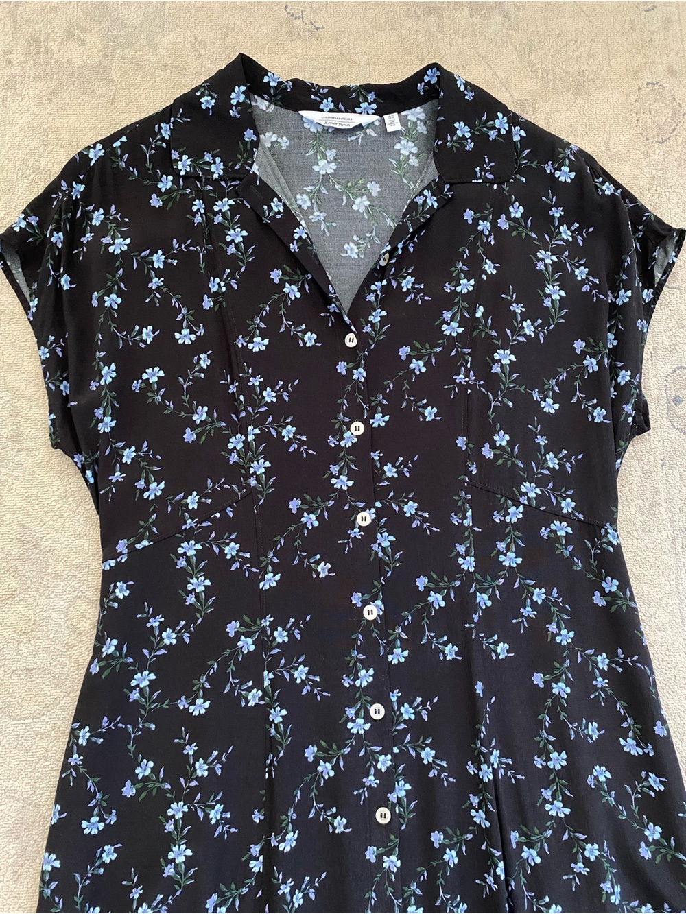 & Other Stories Paris Atelier Floral Maxi Dress 10 Black Blue Button Collar - Picture 2 of 16